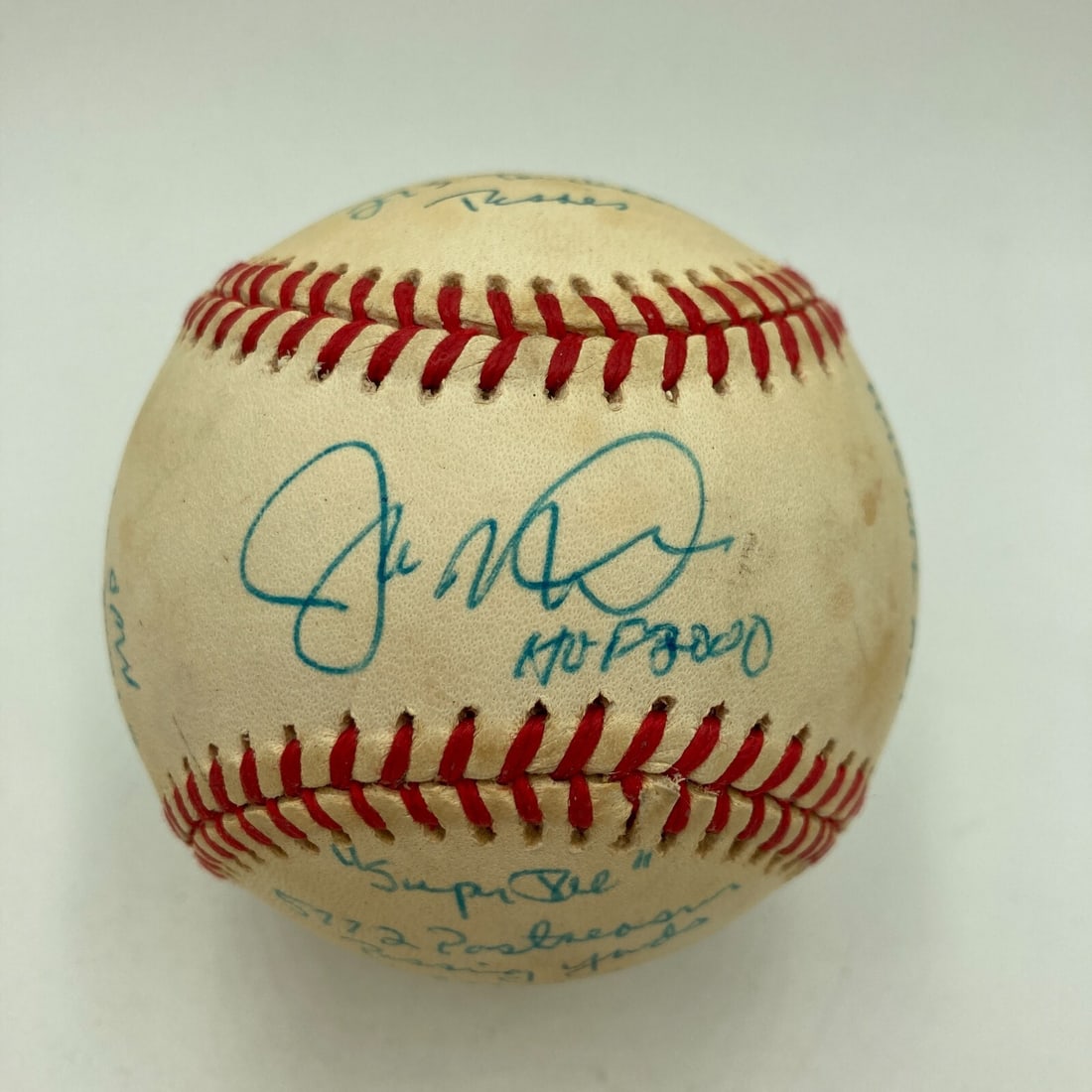 Joe Montana Signed Career Stat Baseball with Reggie Jackson COA (1 of 10)