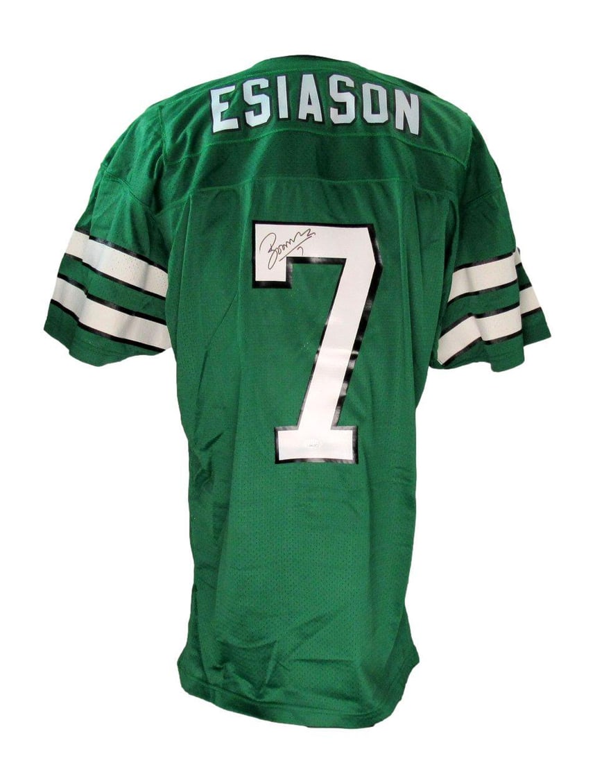 Boomer Esiason Autographed Jets Football Jersey Champion Pro Line JSA Certified: Boomer Esiason Autographed Jets Football Jersey Champion Pro Line JSA Certified This is an original Boomer Esiason autographed Champion Pro Line football jersey, showcasing the iconic green color of t