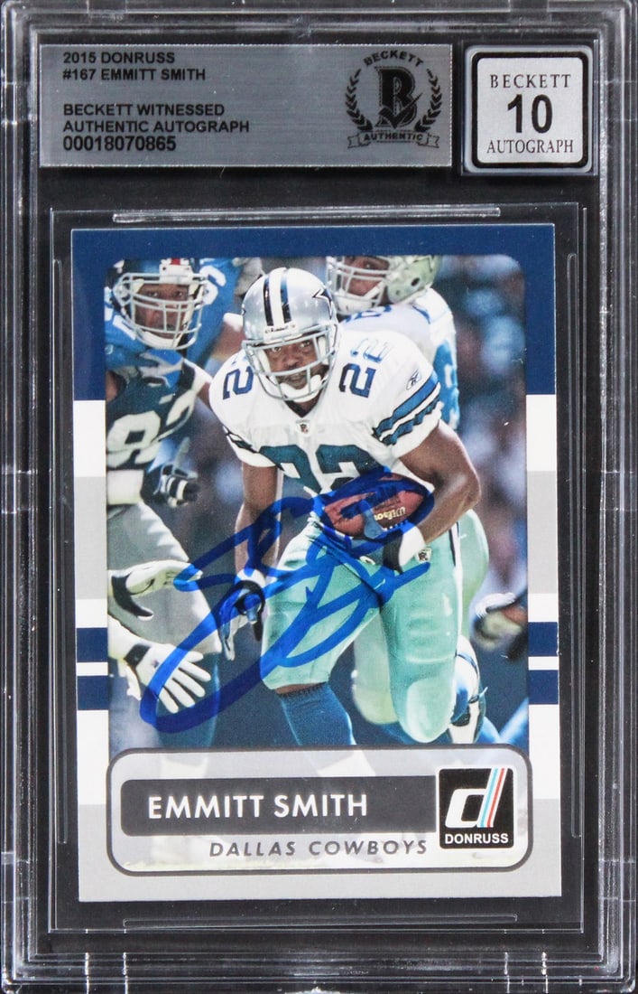 Emmitt Smith Autographed 2015 Donruss #167 Card Gem Mint 10 Beckett Slabbed (1 of 2)