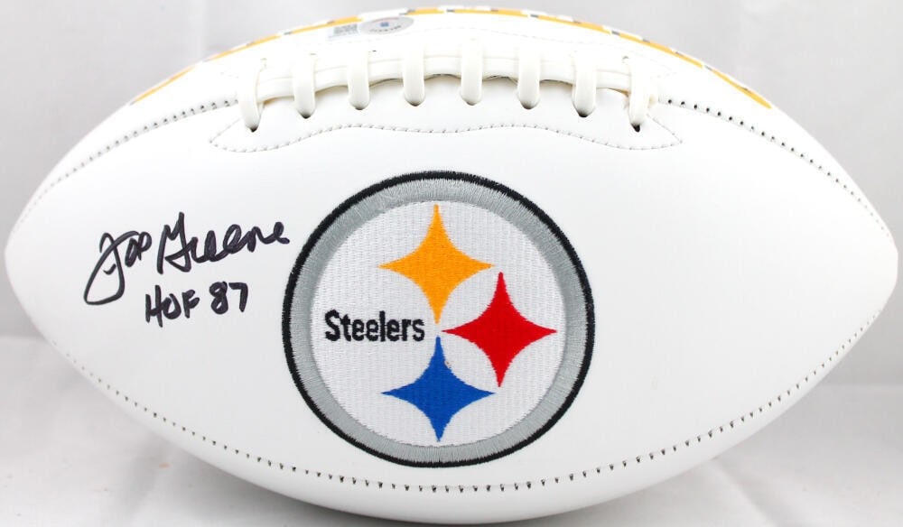Joe Greene Pittsburgh Steelers Autographed Football with Beckett Hologram: Joe Greene Pittsburgh Steelers Autographed Football with Beckett Hologram This is an original Pittsburgh Steelers logo football signed by Hall of Famer Joe Greene. The ball comes with Beckett Authenti