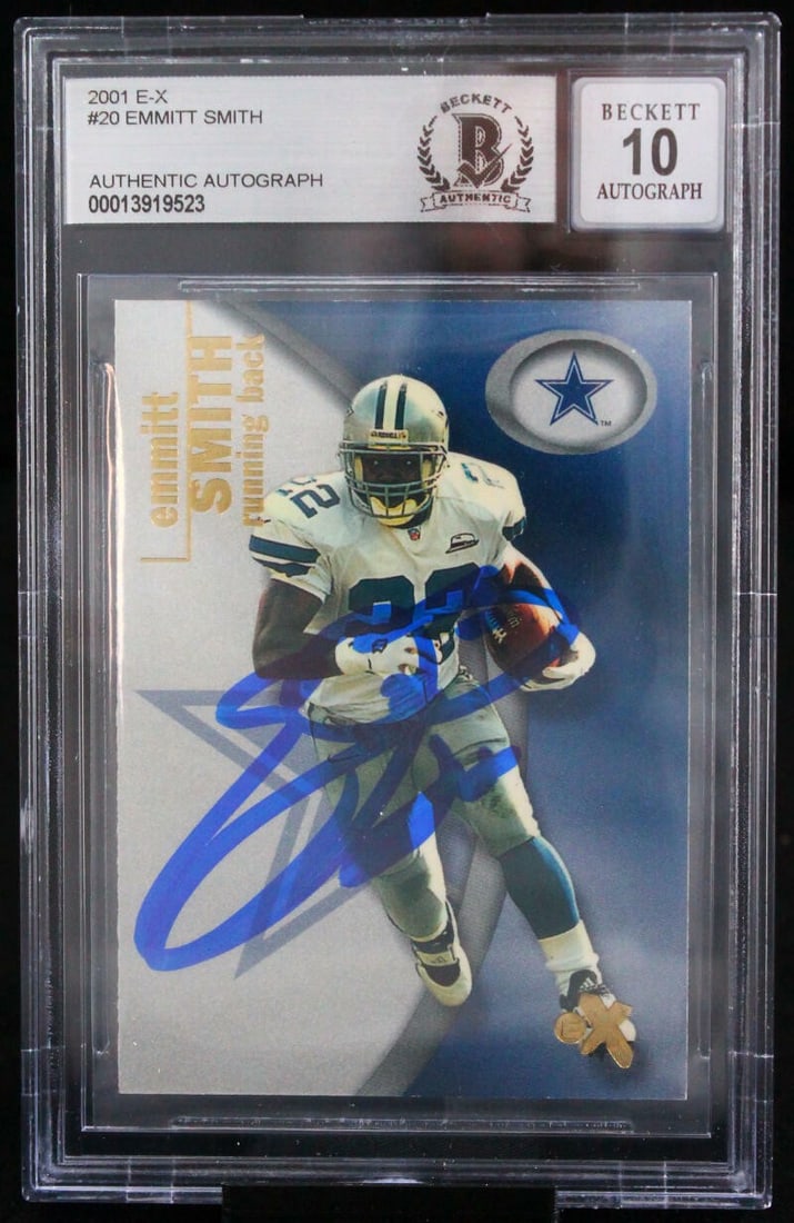 2001 E-X #20 Emmitt Smith Autographed Card Dallas Cowboys BGS 10 (1 of 6)