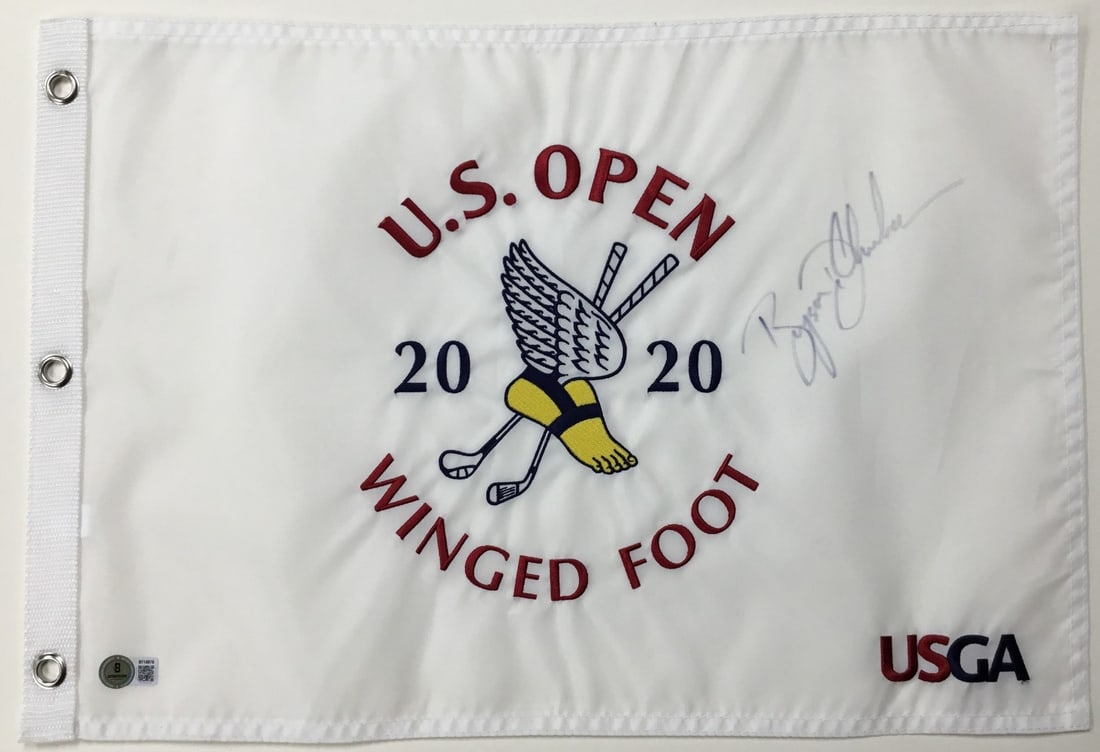 Bryson DeChambeau Signed U.S. Open 2020 Winged Foot Pin Flag Beckett Authenticated: Bryson DeChambeau Signed U.S. Open 2020 Winged Foot Pin Flag Beckett Authenticated This is an officially licensed U.S. Open 2020 Winged Foot pin flag that has been personally signed by PGA star Bryson