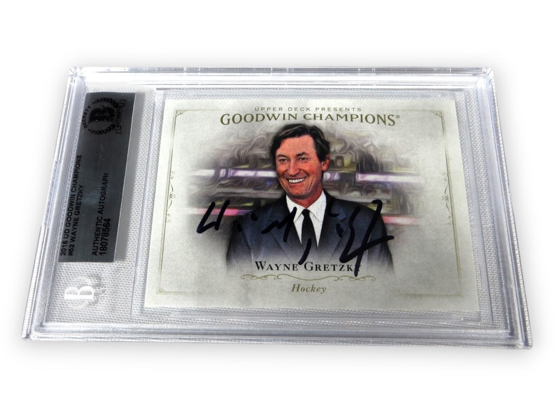 Wayne Gretzky 2016 UD Goodwin Champions Autographed Card BGS Graded #52: Wayne Gretzky 2016 UD Goodwin Champions Autographed Card BGS Graded #52 This is a 2016 UD Goodwin Champions hockey card featuring Wayne Gretzky, renowned as one of the greatest hockey players of all t