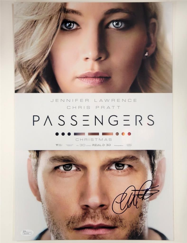 Chris Pratt Autographed 12x18 Passengers Photo JSA Certified: Chris Pratt Autographed 12x18 Passengers Photo JSA Certified This is an original 12x18 photograph from the movie "Passengers," signed by Chris Pratt. The autograph has been authenticated by James Spen