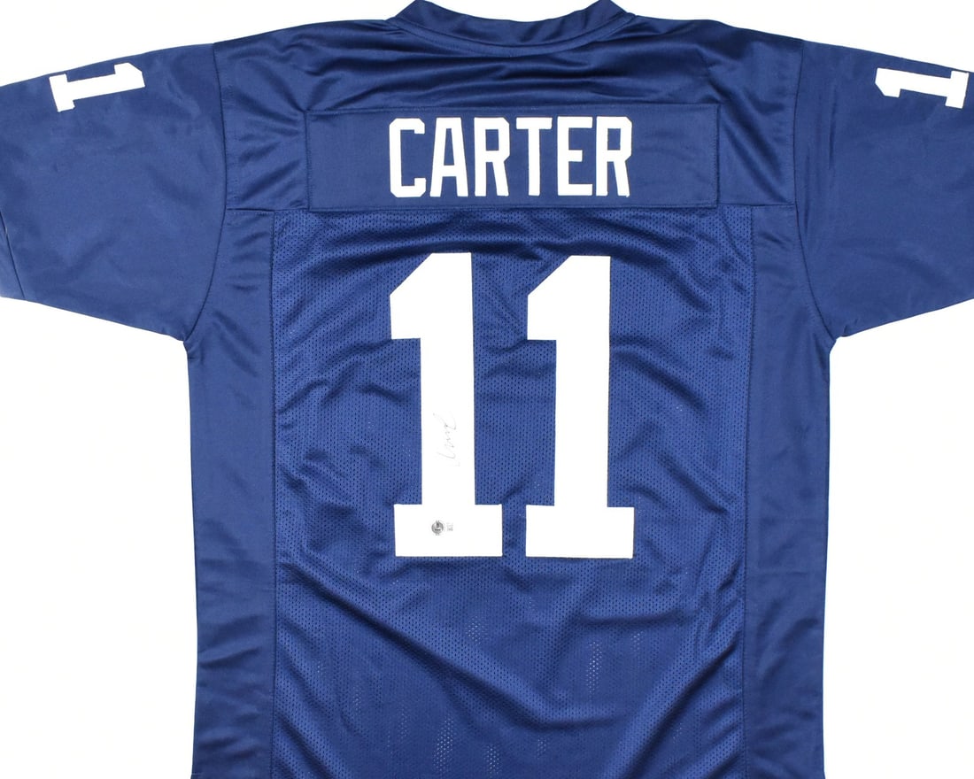 Abdul Carter Signed Penn State College Jersey with Beckett Hologram: Abdul Carter Signed Penn State College Jersey with Beckett Hologram This is an original blue college style jersey autographed by Abdul Carter, a player for the Penn State football team. The jersey sho