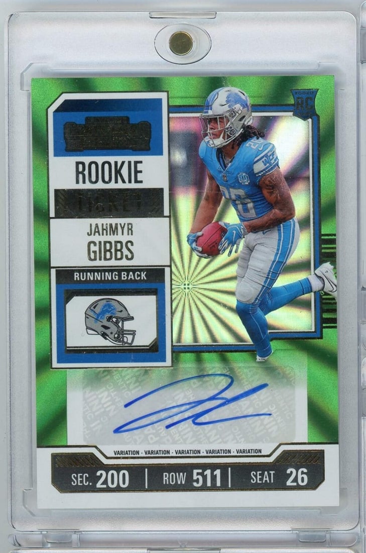 2023 Panini Contenders Jahmyr Gibbs Green Autograph Rookie Card (1 of 2)