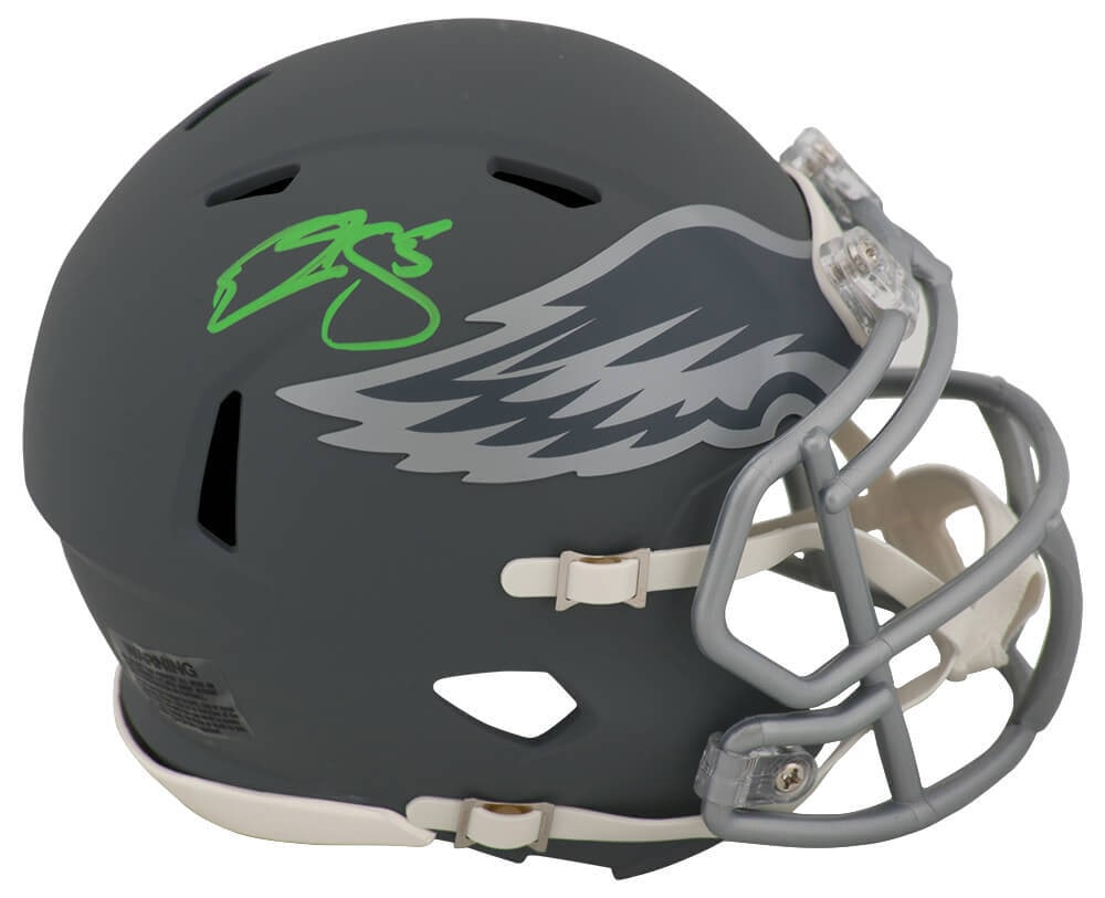 Donovan McNabb Signed Philadelphia Eagles Mini Helmet with COA: Donovan McNabb Signed Philadelphia Eagles Mini Helmet with COA This collectible item features a Donovan McNabb signed Philadelphia Eagles Slate Riddell Speed mini helmet. The helmet is an original pie
