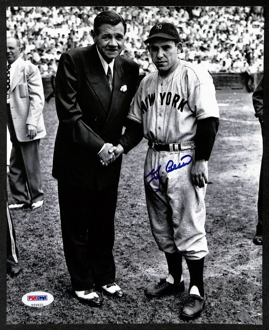 Yogi Berra Signed 8x10 Photo with Babe Ruth Yankees PSA/DNA (1 of 2)