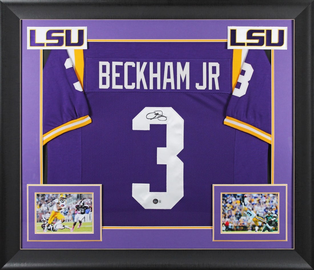 Odell Beckham Jr. Signed LSU Purple Pro Style Framed Jersey BAS Authenticated (1 of 2)
