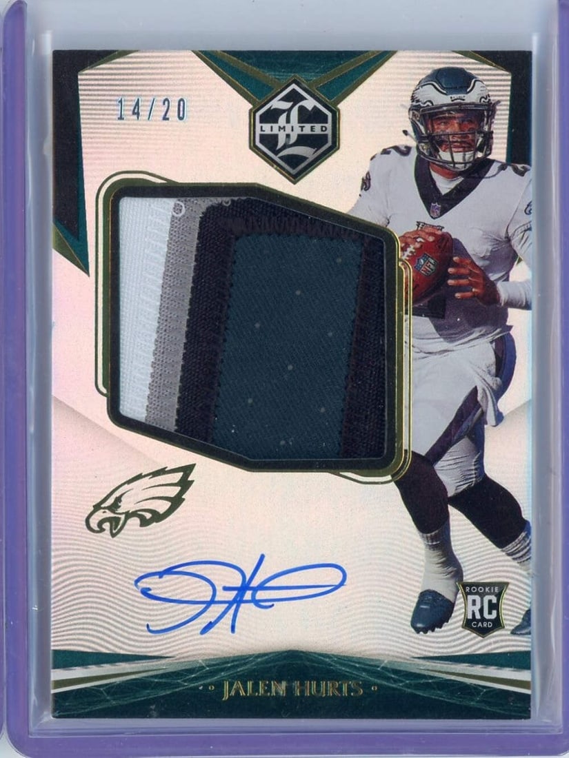 2020 Panini Limited Jalen Hurts Rookie Patch Auto RPA #156 /20 Authentic Autographed Card (1 of 2)