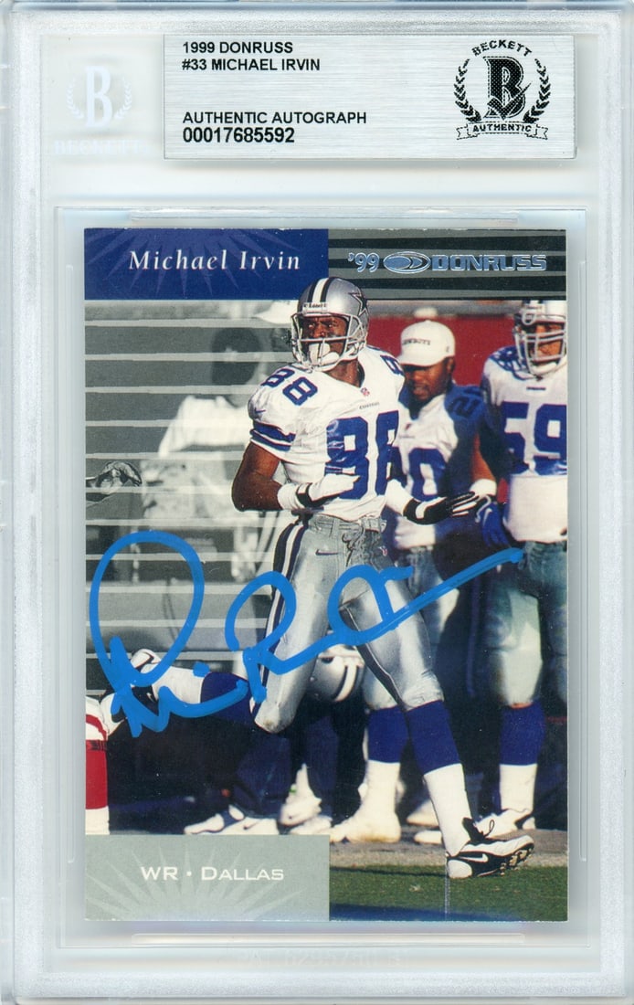 1999 Donruss #33 Michael Irvin Autographed NFL Card BGS 00017685592 (1 of 2)