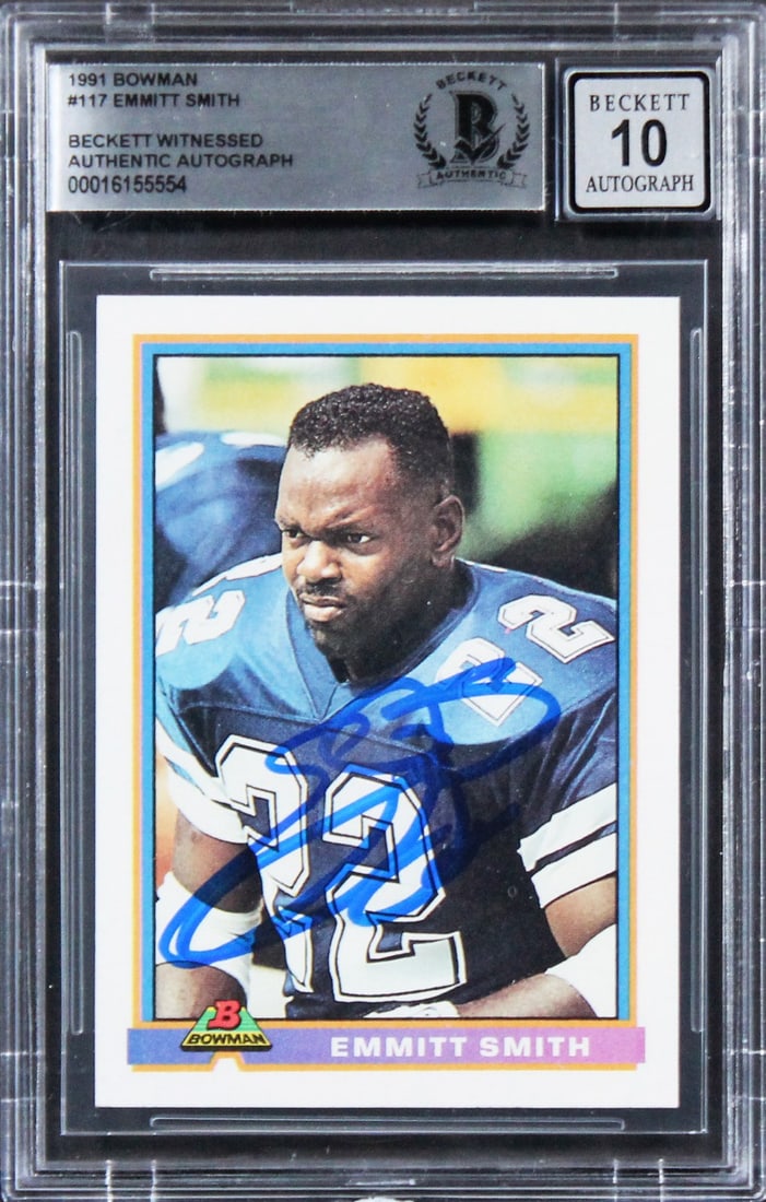 Emmitt Smith Signed 1991 Bowman #117 Gem Mint 10 Card Beckett Authenticated (1 of 2)