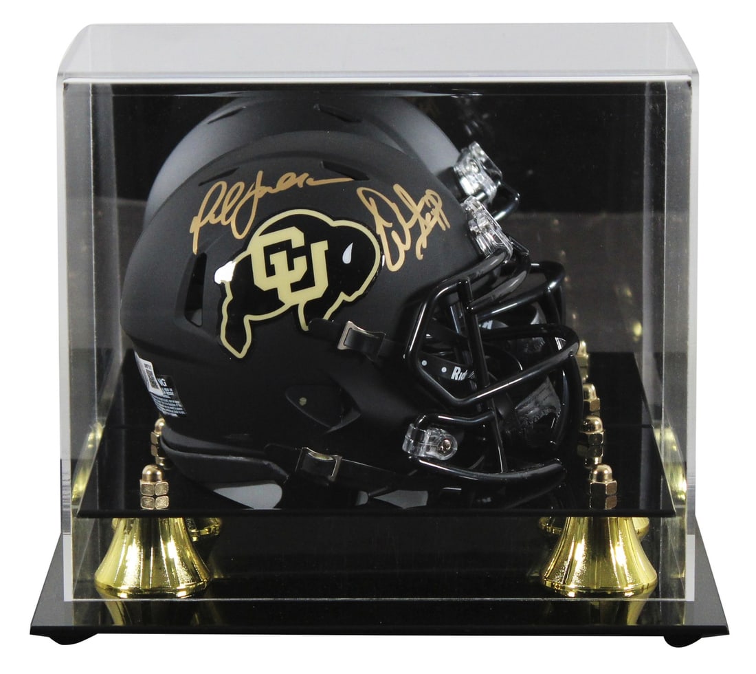 Warren Sapp Marshall Faulk Signed Colorado Mini Helmet with BAS Authentication: Warren Sapp Marshall Faulk Signed Colorado Mini Helmet with BAS Authentication This authentic black speed mini helmet, personally signed by football legends Warren Sapp and Marshall Faulk, represents