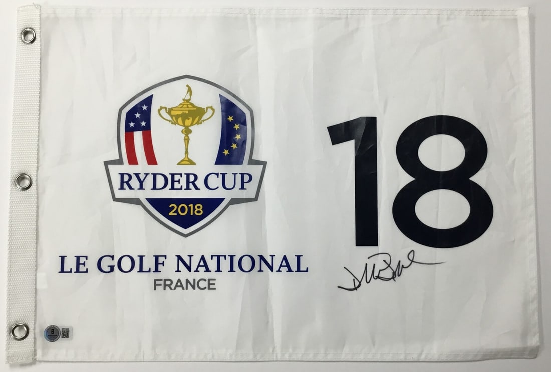 David Duval Signed 2018 Ryder Cup Le Golf National Flag Beckett Authenticated: David Duval Signed 2018 Ryder Cup Le Golf National Flag Beckett Authenticated Celebrate a memorable moment in golf history with this original 2018 Ryder Cup Le Golf National #18 pin flag, signed by PG