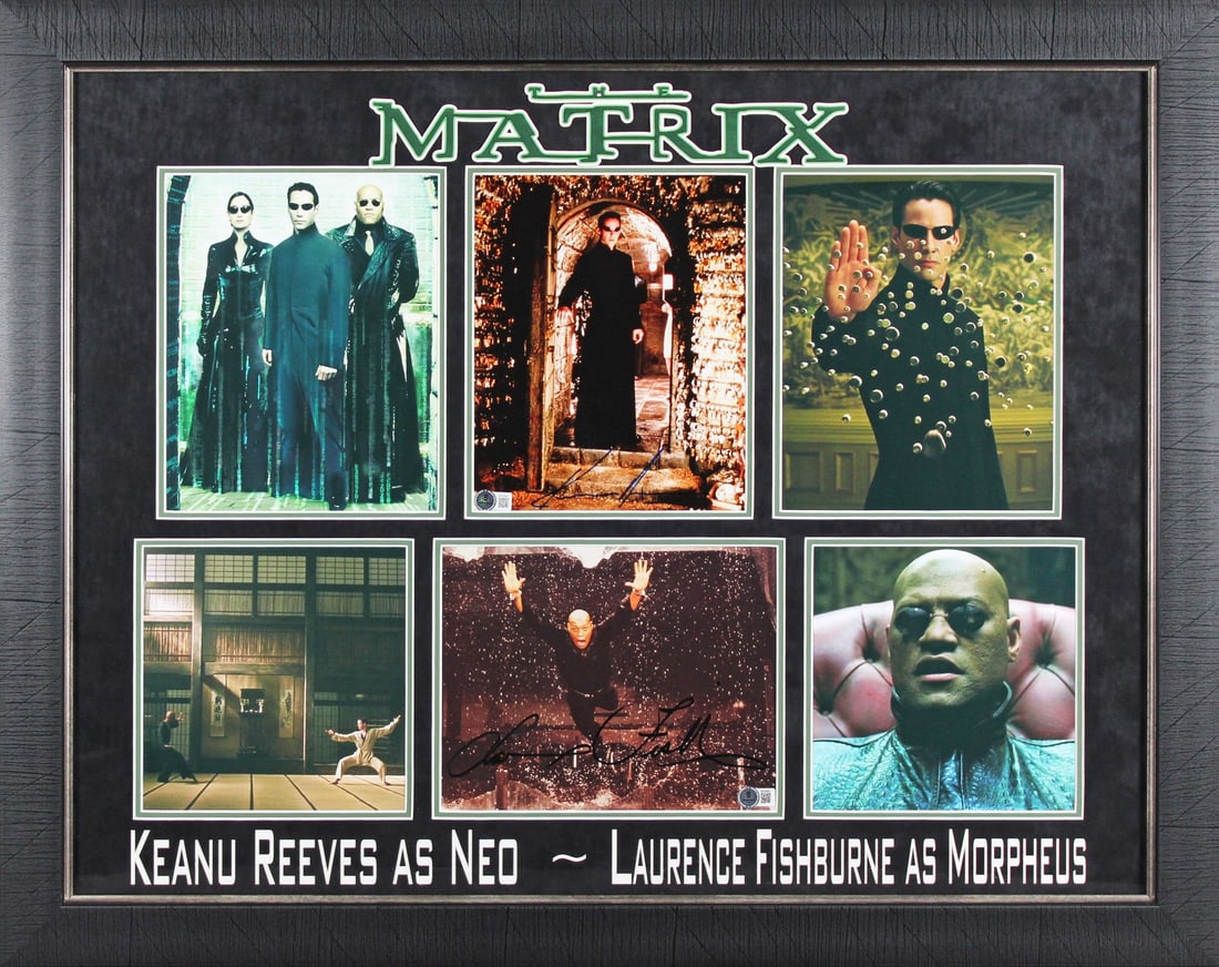 Keanu Reeves Laurence Fishburne Signed Matrix Framed Photo BAS Authentic (1 of 3)