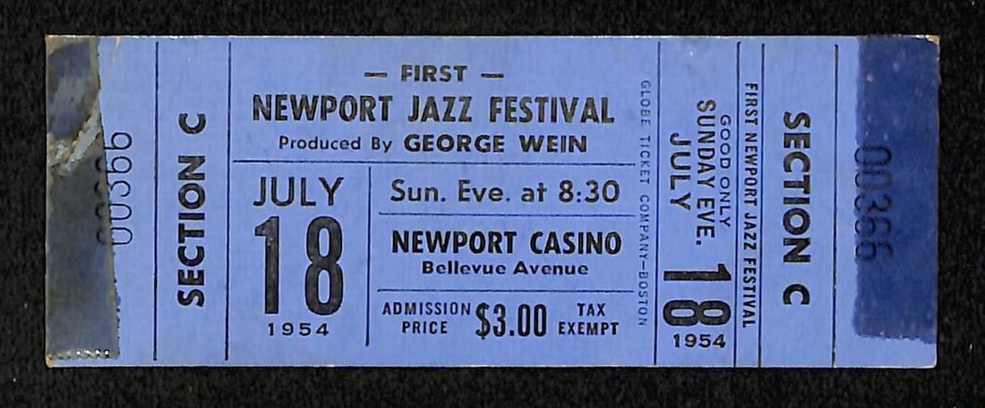 Full Ticket from July 18 1954 Newport Jazz Festival at Newport Casino (1 of 2)
