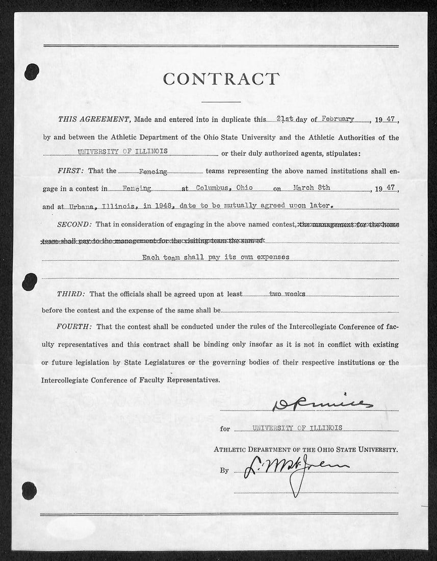 Lynn St. John Douglas Mills Dual Signed 1947 NCAA Contract JSA Authenticated (1 of 3)