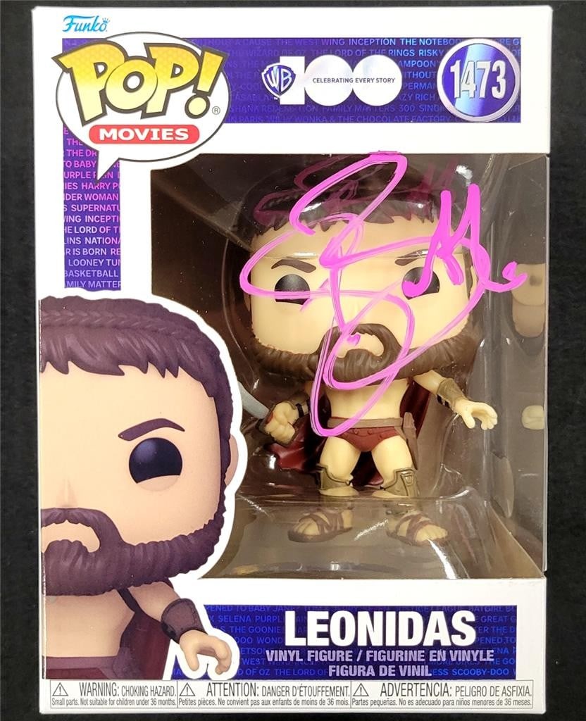 Gerard Butler Autographed Leonidas Funko Pop 300 Beckett BAS: Gerard Butler Autographed Leonidas Funko Pop 300 Beckett BAS This is a pre-owned Funko Pop! figure of Leonidas from the movie 300, featuring an autograph from actor Gerard Butler. The signature has be