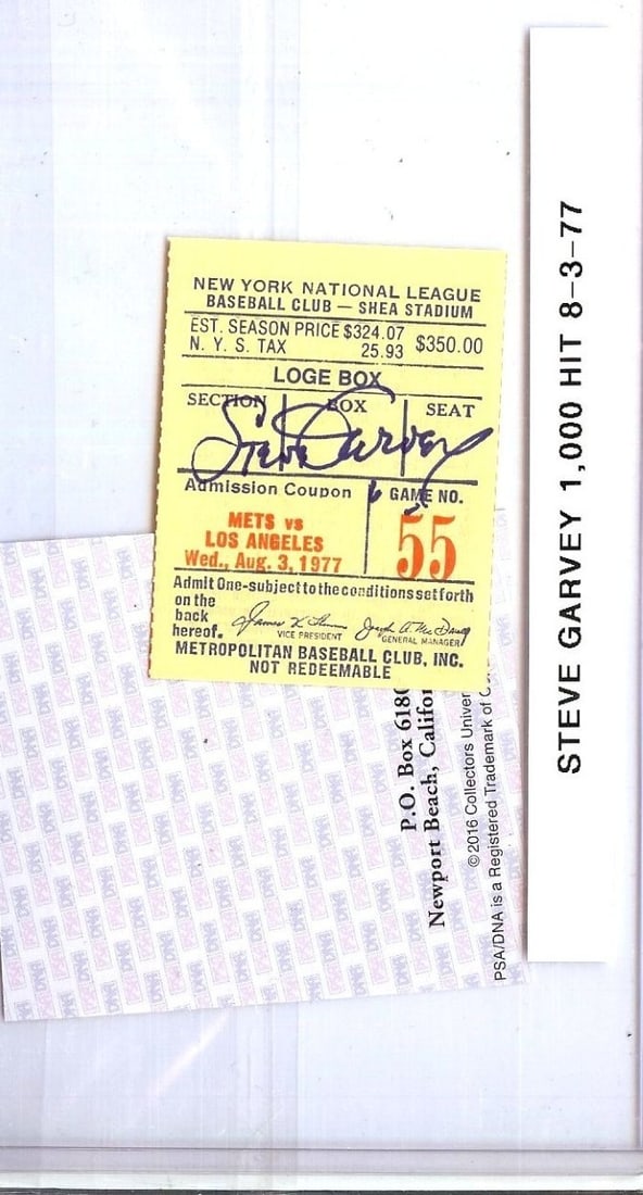 Steve Garvey Signed Ticket Stub 1000th Hit Dodgers PSA Authenticated (1 of 2)