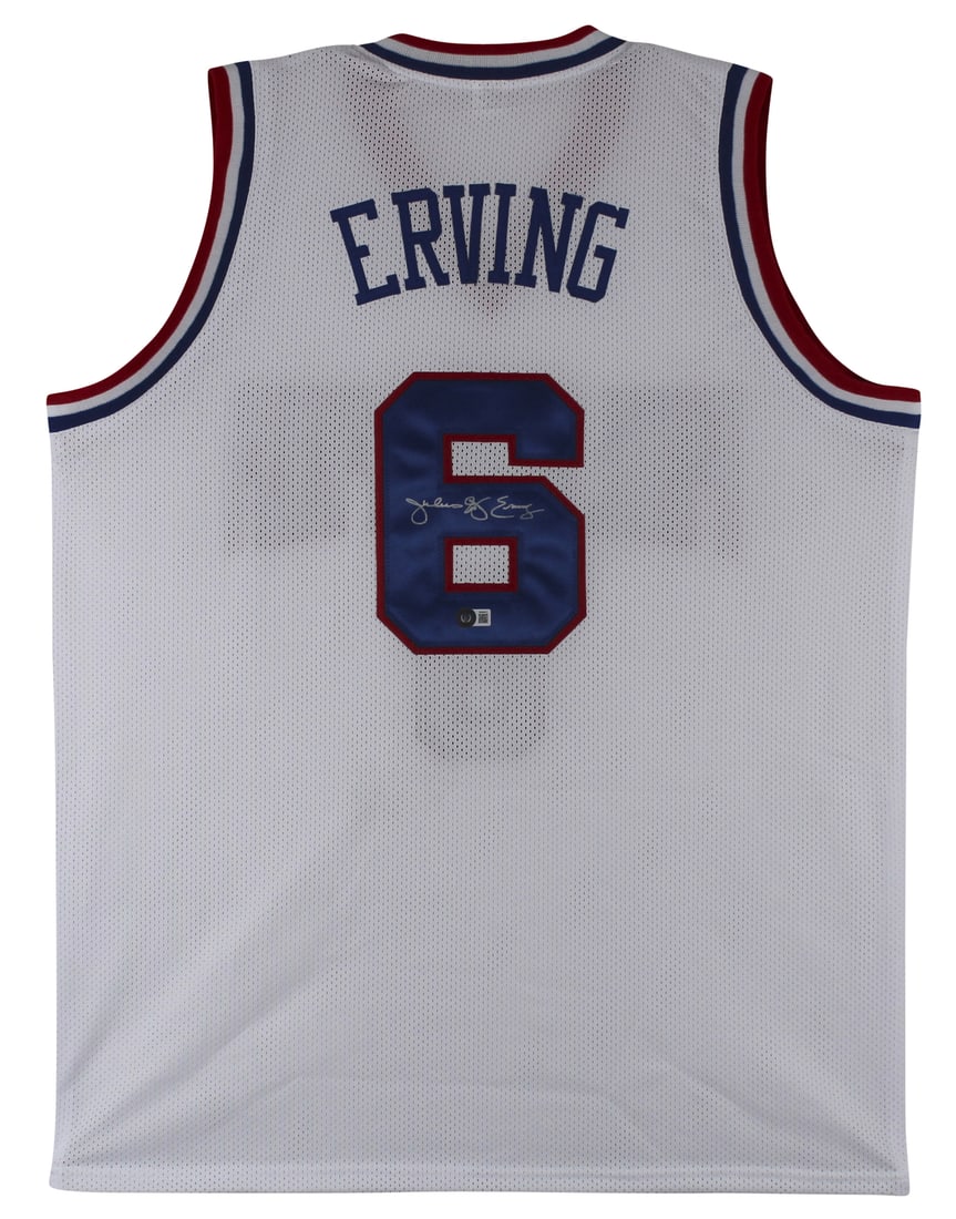Julius Dr J Erving Signed Philadelphia 76ers White Jersey BAS Witnessed (1 of 3)