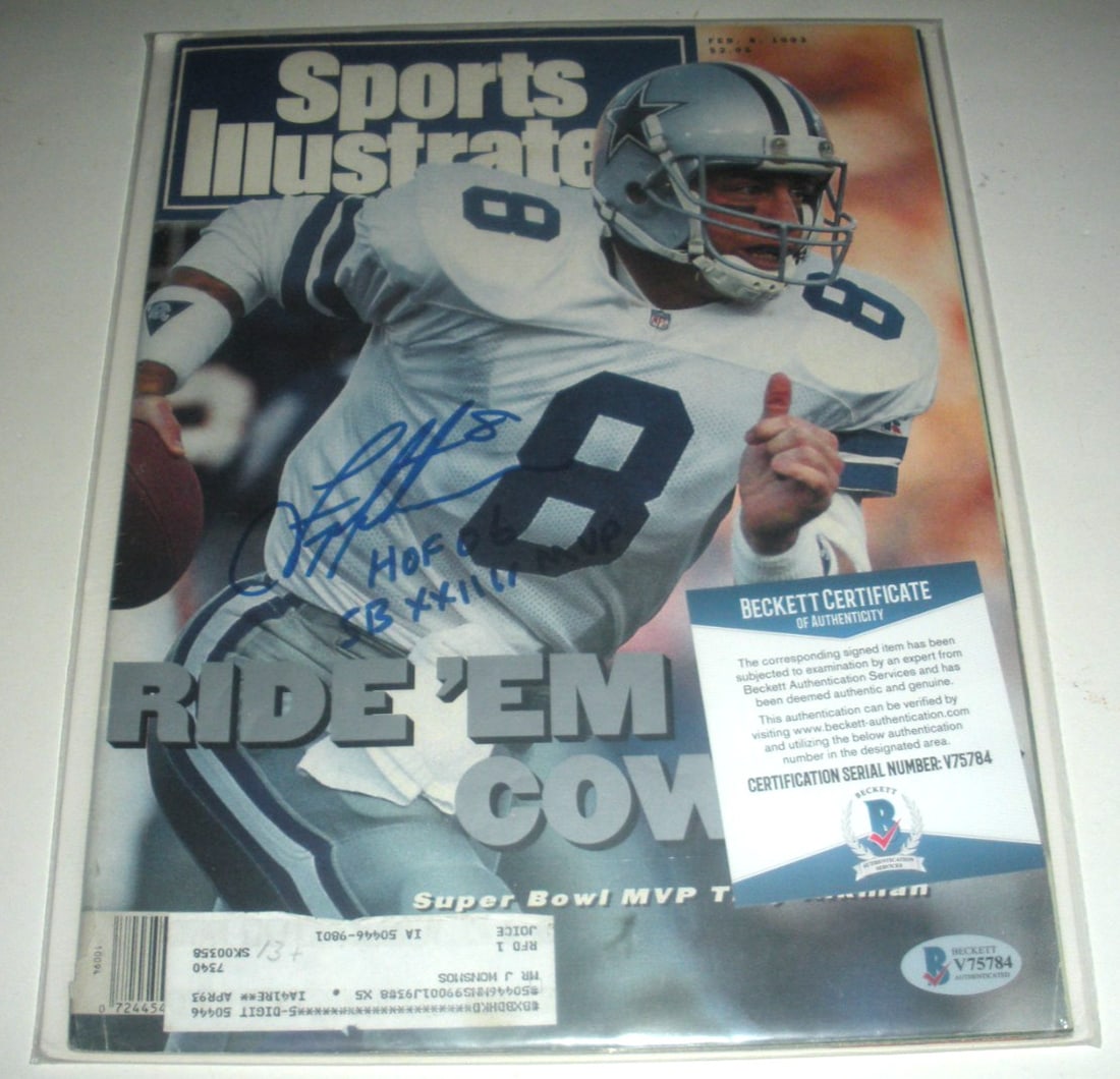 Troy Aikman Signed Sports Illustrated Beckett COA HOF 2006 SB MVP (1 of 1)