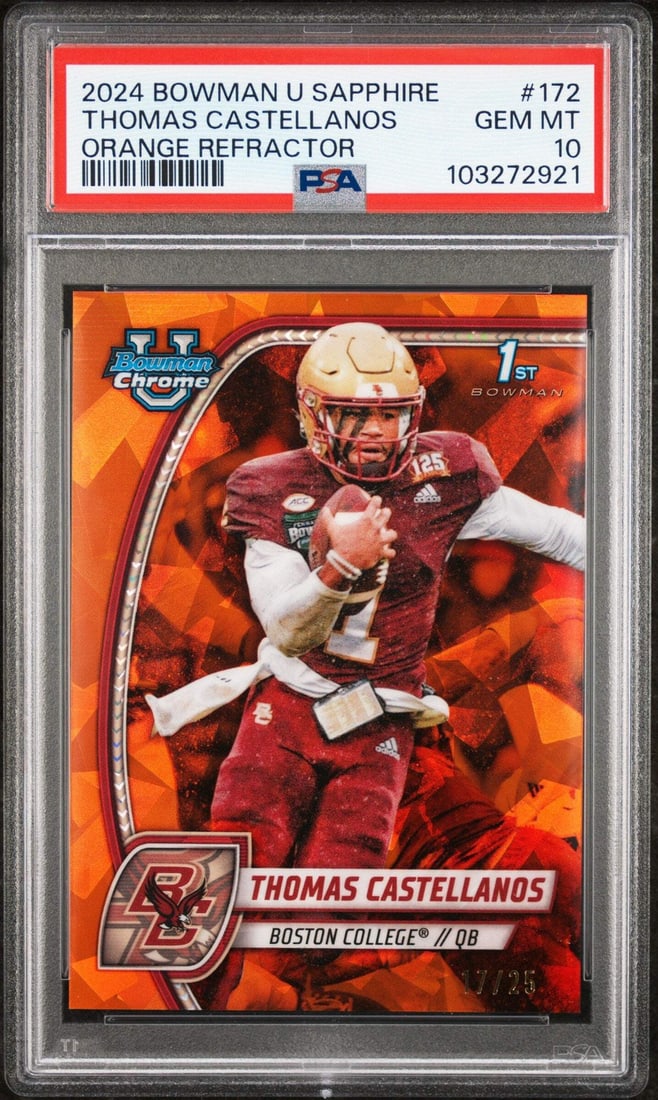 2024 Bowman U S/E Thomas Castellanos #172 Orange /25 Football Card PSA 10 (1 of 2)