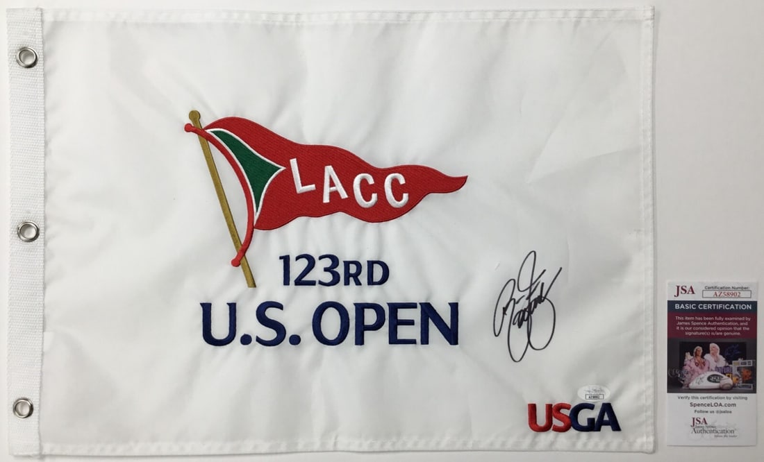 Rickie Fowler Signed 123rd LACC US Open Pin Flag JSA Authenticated: Rickie Fowler Signed 123rd LACC US Open Pin Flag JSA Authenticated This is an official 123rd LACC US Open pin flag signed by PGA star Rickie Fowler. The signature is authenticated by James Spence Auth