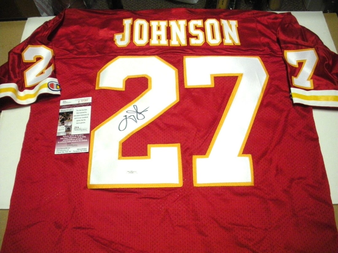 Larry Johnson Kansas City Chiefs Signed Champion Jersey JSA COA (1 of 2)
