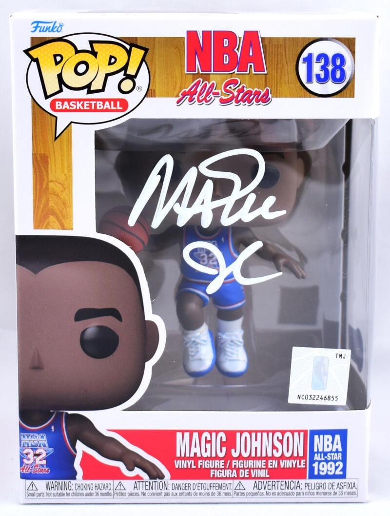 Magic Johnson Signed Funko Pop NBA All-Stars #138 Beckett Authenticated: Magic Johnson Signed Funko Pop NBA All-Stars #138 Beckett Authenticated This is a pre-owned Magic Johnson autographed NBA All-Stars Funko Pop figurine #138. This collectible vinyl figure is part of th