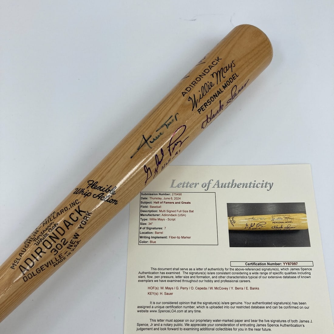 MVP Winners Signed Baseball Bat Willie Mays Yogi Berra Ernie Banks JSA COA (1 of 10)