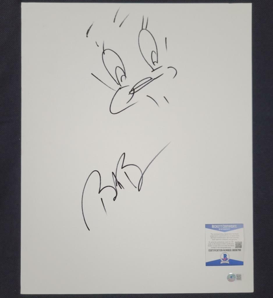 Bob Bergen Signed Tweety Looney Tunes Sketch 16x20 Canvas Beckett Authenticated (1 of 2)