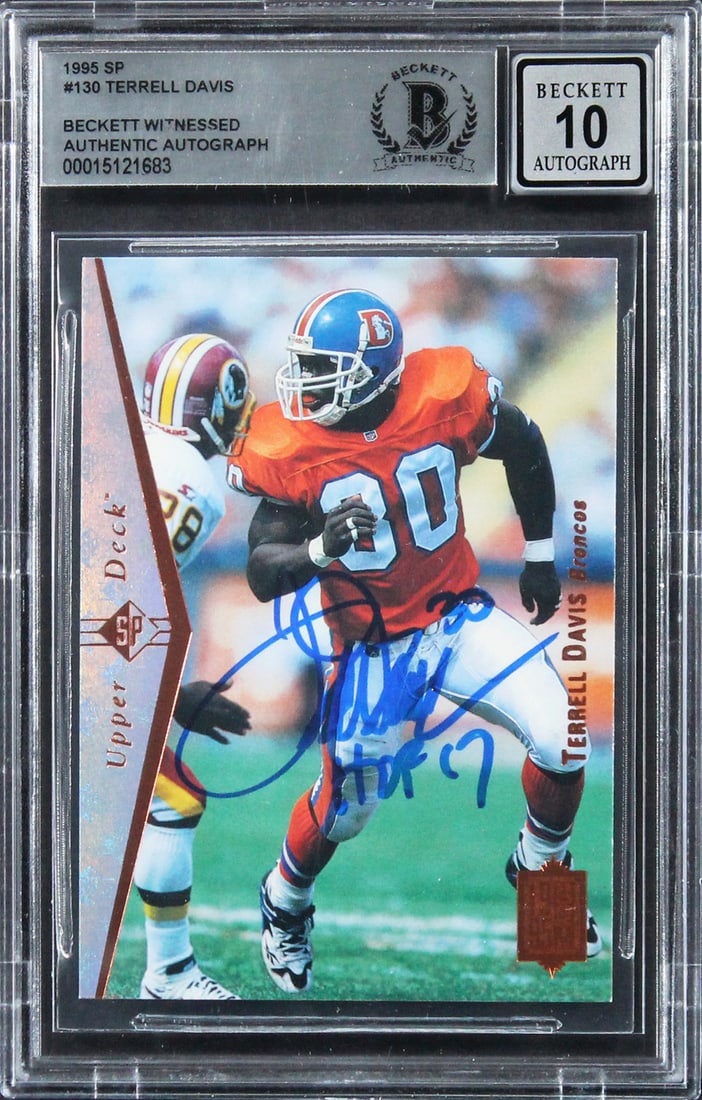 Terrell Davis HOF 17 Signed 1995 SP Rookie Card Gem Mint 10 Beckett (1 of 2)
