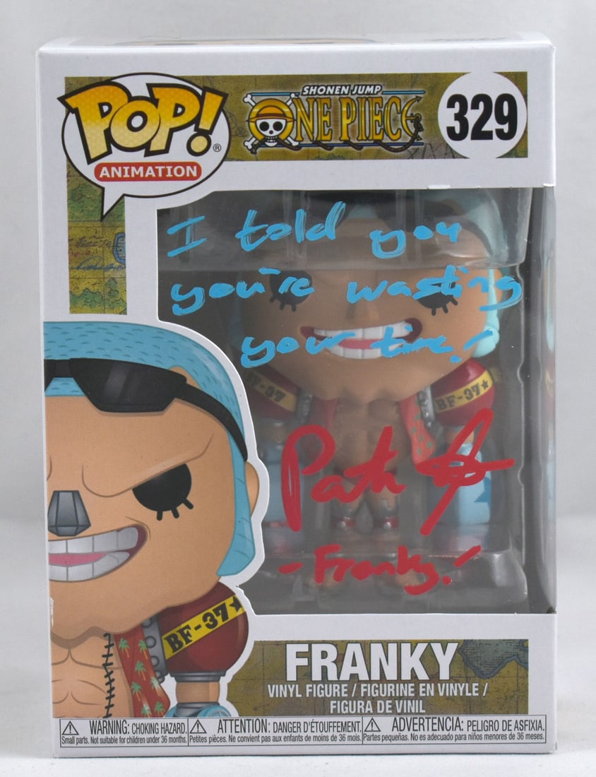 Patrick Seitz Autographed Funko Pop Franky #329 JSA Authentication: Patrick Seitz Autographed Funko Pop Franky #329 JSA Authentication Add to your collection with this Patrick Seitz autographed Funko POP figure of Franky from the popular anime franchise One Piece. Thi