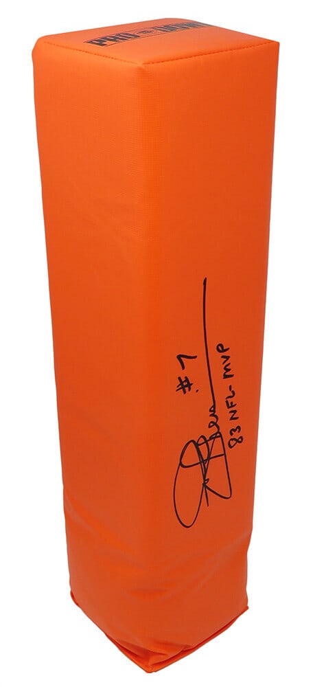 Joe Theismann Signed Endzone Pylon with 83 NFL MVP Inscription: Joe Theismann Signed Endzone Pylon with 83 NFL MVP Inscription This collectible features a signed orange endzone football pylon by Joe Theismann, the renowned quarterback of the Washington Redskins. I