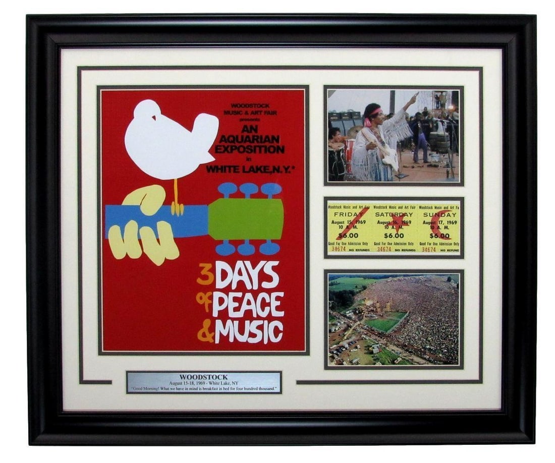 Framed Woodstock Three Days of Peace and Music Collage 26.5 x 22.25 (1 of 2)