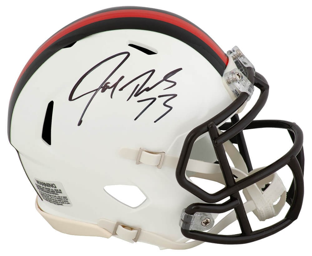 Joe Thomas Signed 2023 Browns White Mini Helmet with COA: Joe Thomas Signed 2023 Browns White Mini Helmet with COA This is a Joe Thomas signed Cleveland Browns 2023 Alternate white Riddell Speed Mini Helmet, a must-have for any football enthusiast. The helme