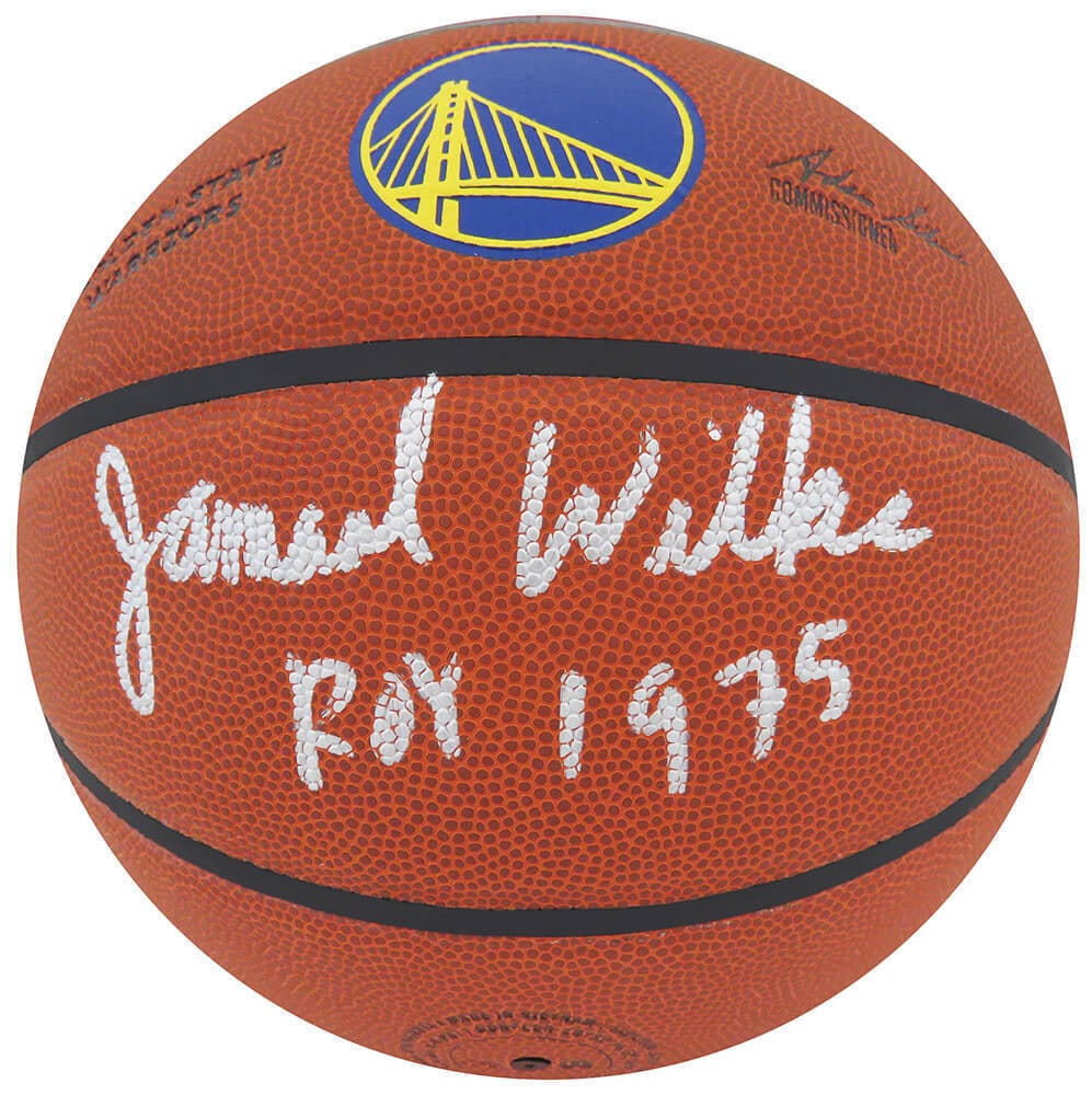 Jamaal Wilkes Signed Warriors Logo Basketball with ROY 1975 Inscription: Jamaal Wilkes Signed Warriors Logo Basketball with ROY 1975 Inscription Celebrate basketball history with this authentic Jamaal Wilkes signed Wilson NBA basketball featuring the Golden State Warriors