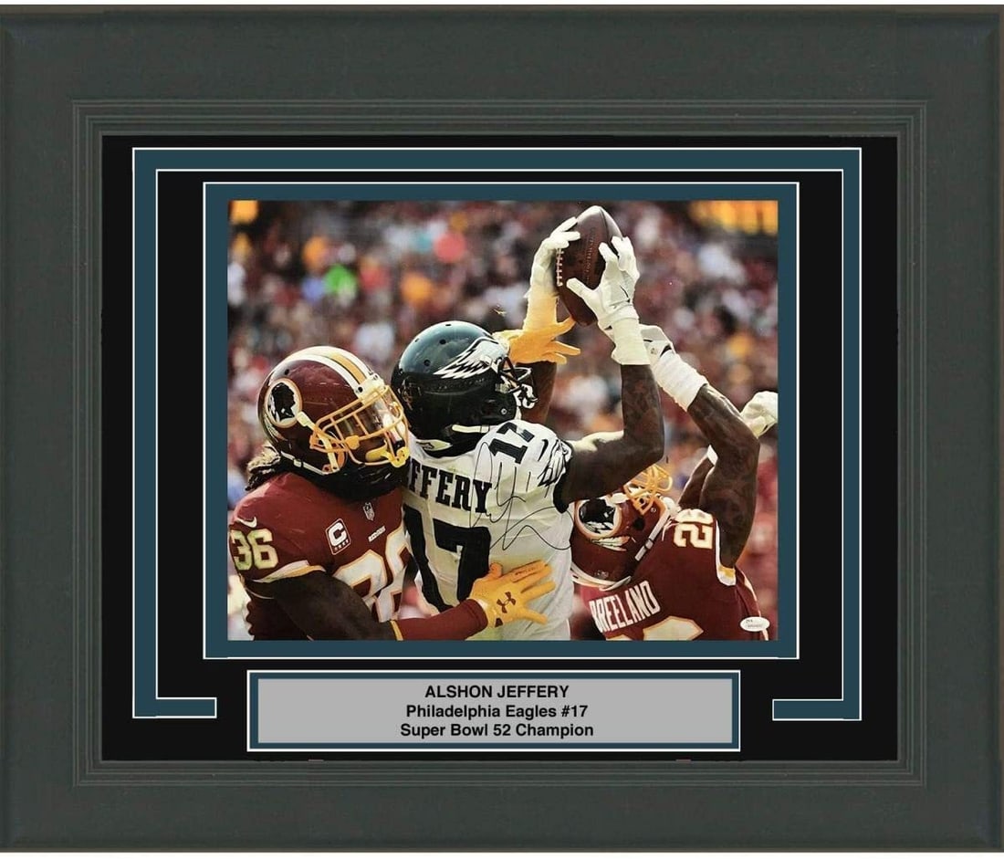 Framed Alshon Jeffery Signed 16x20 Photo Philadelphia Eagles JSA COA: Framed Alshon Jeffery Signed 16x20 Photo Philadelphia Eagles JSA COA Celebrate your love for the Philadelphia Eagles with this stunning framed 16x20 photo of Alshon Jeffery, authentically autographed