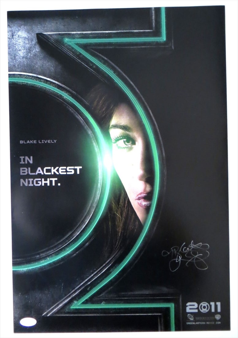 Blake Lively Autographed Green Lantern 13.25x19.75 Poster JSA Certified: Blake Lively Autographed Green Lantern 13.25x19.75 Poster JSA Certified This stunning 13X20 poster features a vibrant promotional image of Blake Lively from the film Green Lantern, highlighted by her