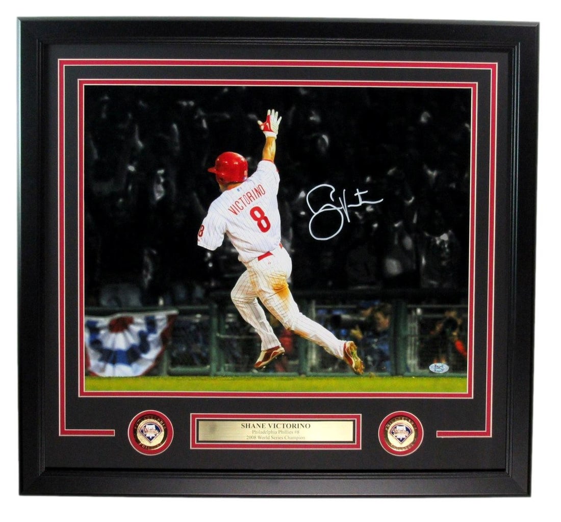 Shane Victorino Autographed 16x20 Framed Photo PSA/DNA Authentic: Shane Victorino Autographed 16x20 Framed Photo PSA/DNA Authentic This is an original, autographed 16x20 photo of Shane Victorino, featuring him in his Philadelphia Phillies uniform, elegantly framed f