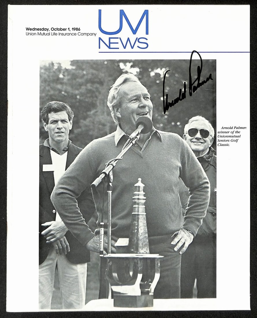 Arnold Palmer Autographed 8x10 Magazine Photo JSA Certified 1986: Arnold Palmer Autographed 8x10 Magazine Photo JSA Certified 1986 This is an original 8x10 photo of Arnold Palmer, featuring the October 1, 1986 cover of the Union Mutual Life Insurance Company Magazin