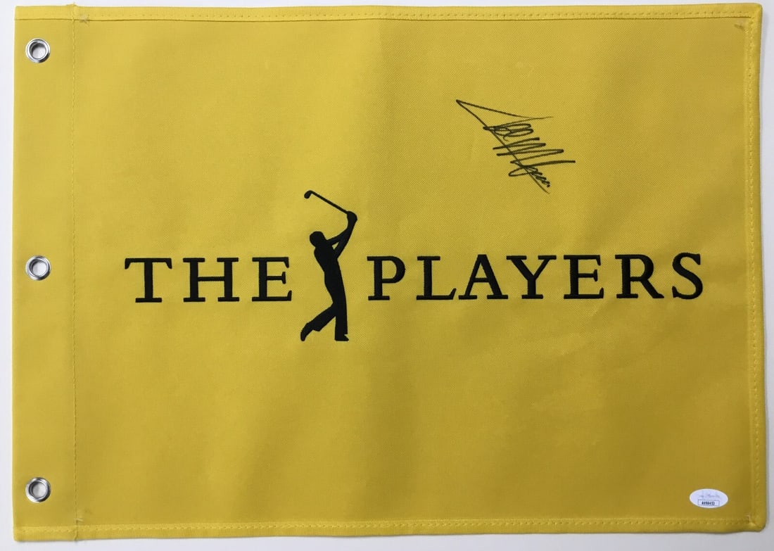 Collin Morikawa Signed The Players Yellow Flag JSA #AV66453: Collin Morikawa Signed The Players Yellow Flag JSA #AV66453 This is an official The Players yellow pin flag, beautifully signed by PGA star Collin Morikawa. The autograph is authenticated by James Spe