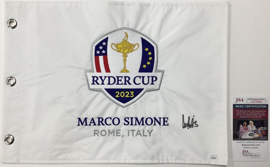 Ludvig Aberg Signed 2023 Ryder Cup Pin Flag JSA Authenticated: Ludvig Aberg Signed 2023 Ryder Cup Pin Flag JSA Authenticated Celebrate the thrilling moments of the 2023 Ryder Cup with this officially licensed pin flag signed by PGA star Ludvig Aberg. This unique