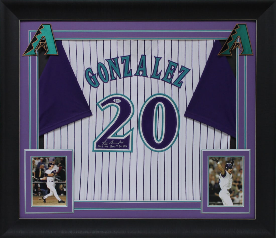Luis Gonzalez Signed White Pinstripe Framed Jersey 2001 WS G7 GW Hit Beckett Authenticated (1 of 1)