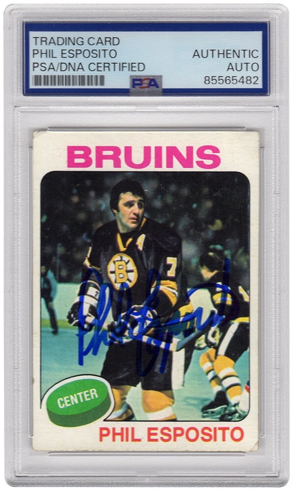 Phil Esposito Signed 1975 Topps Boston Bruins Card PSA Encapsulated (1 of 2)