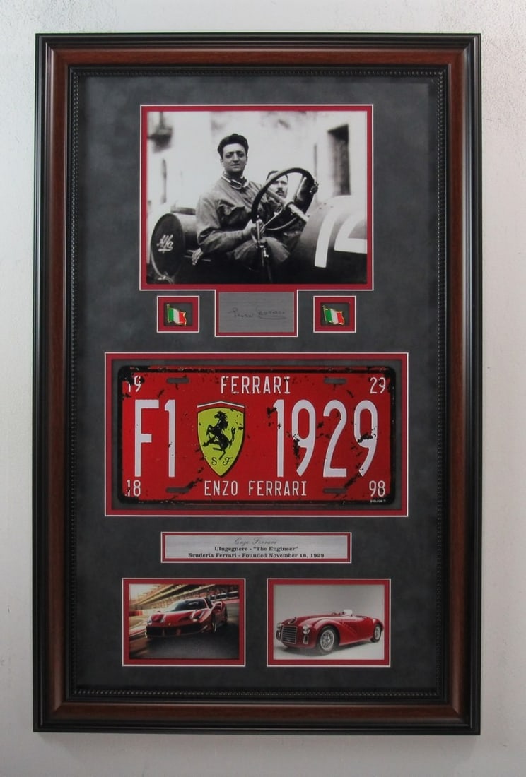 Enzo Ferrari Framed Collage with Laser Engraved Autograph and License Plate (1 of 3)