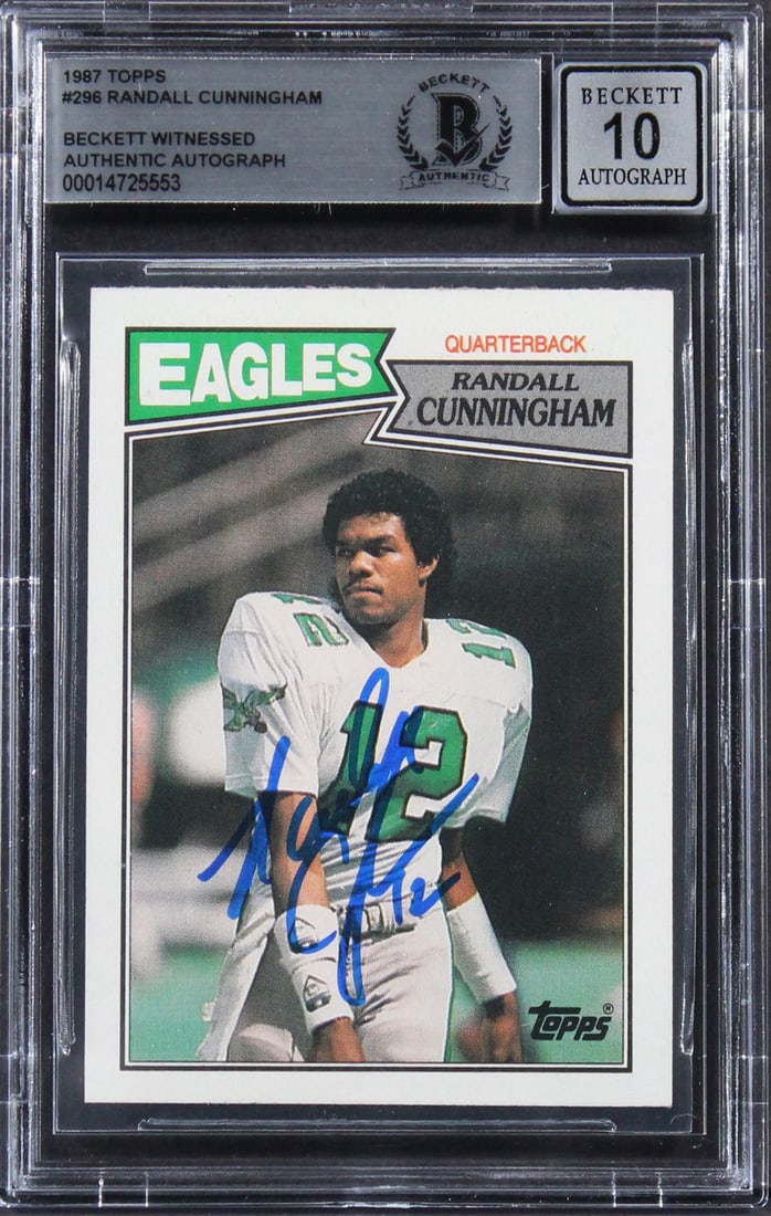 Randall Cunningham Signed 1987 Topps #296 Rookie Card Gem Mint 10 Beckett (1 of 2)