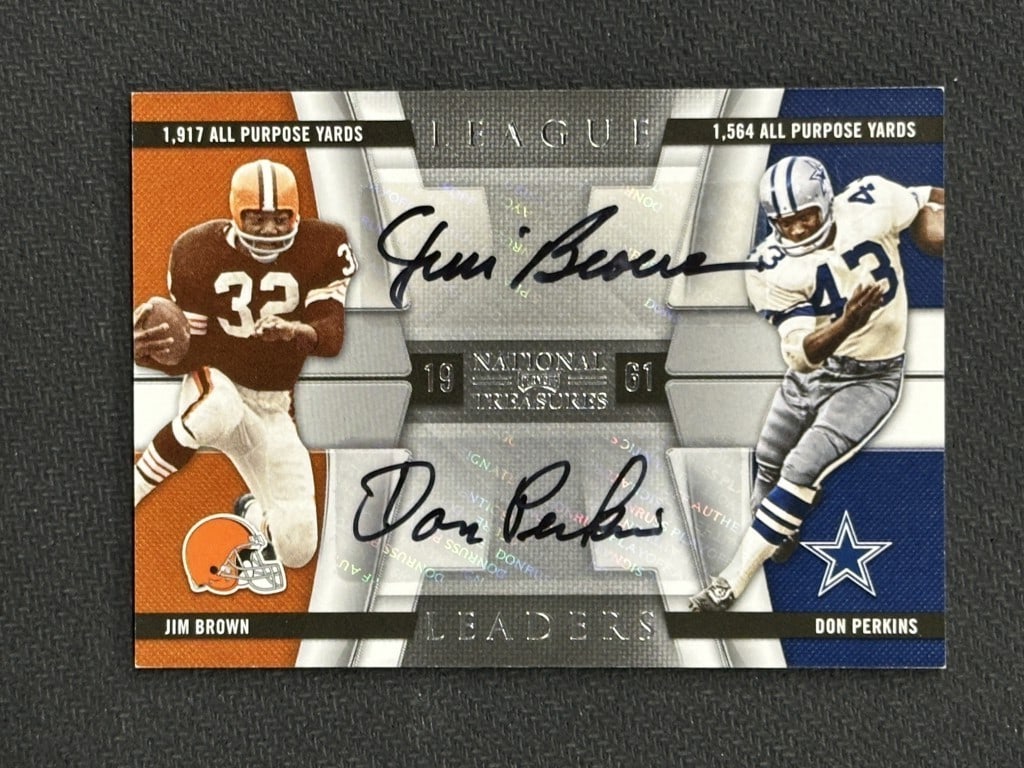Jim Brown Don Perkins 2009 National Treasures Dual Auto Baseball Card #7 1/15 (1 of 2)