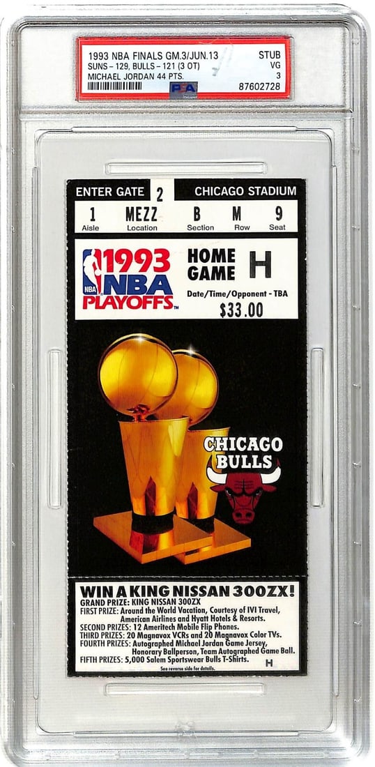 1993 NBA Finals Game 3 Ticket Michael Jordan 44 Pts PSA 3 Vintage (1 of 2)