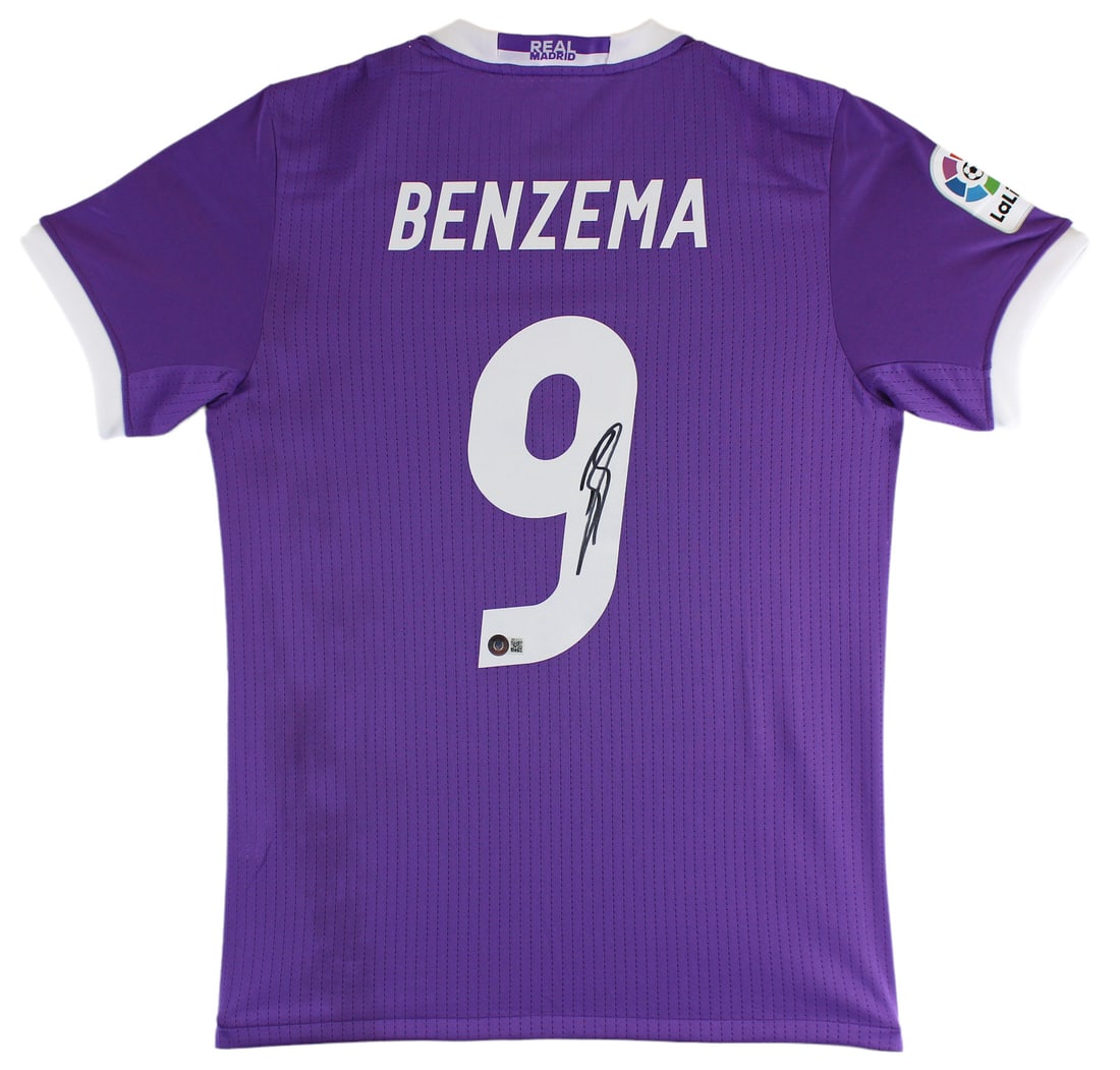 Karim Benzema Signed Purple Adidas Jersey Real Madrid BAS Certified: Karim Benzema Signed Purple Adidas Jersey Real Madrid BAS Certified Enhance your soccer memorabilia collection with this authentic purple Adidas jersey personally signed by Karim Benzema, the star pla